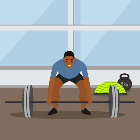 strong man doing exercise. vector. Male sportsman concept of healthy lifestyle and strong. sportsman with a barbell. raises a lot of weight. Crossfitのイラスト素材