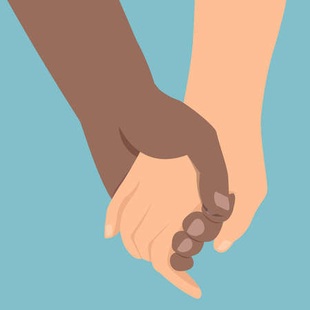 Vector unity concept. Hands with different skin colors holding each other. Simple flat styleのイラスト素材