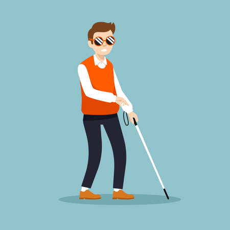 Blind man walking with stick flat illustrationのイラスト素材