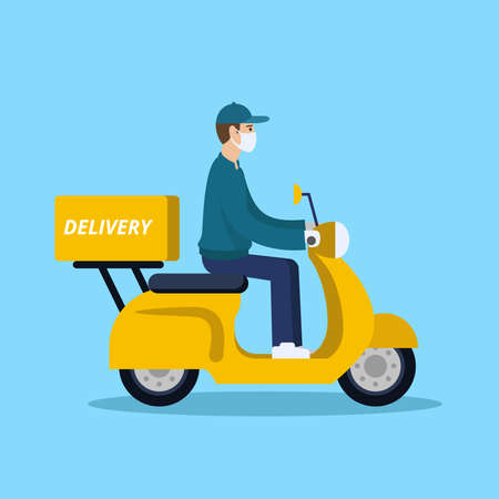 Fast and free delivery by scooter. Vector cartoon illustration. Food service.のイラスト素材