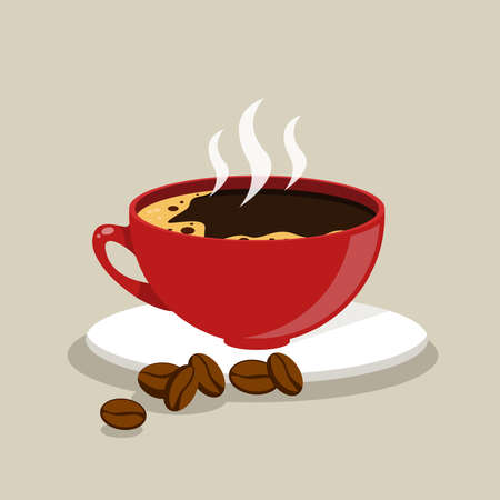 Cup of Fresh Coffee. Vector Illustration. Flat Style. Decorative Design for Cafeteria, Posters, Banners, Cardsのイラスト素材