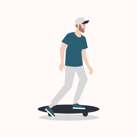 Stylish skater in jeans and sneakers. Skateboard. Vector illustration for a postcard or a poster, print for clothes. Street cultures.のイラスト素材