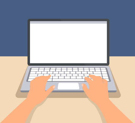 Cartoon character, Businessman hand on computer laptopのイラスト素材