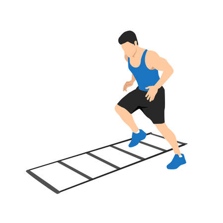 Man making drill training on agility ladder. vector illustration isolated on white backgroundのイラスト素材