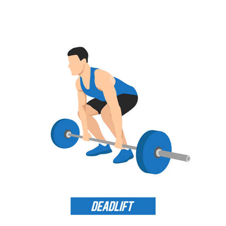CrossFit workout training. Sport man training heavy barbell deadlift exercise in the gym for healthy beautiful body shape motivation.のイラスト素材