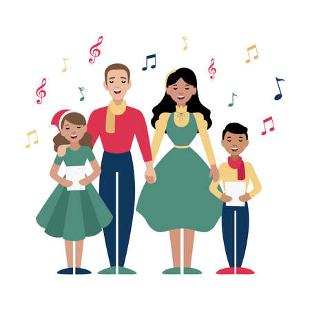 Family Christmas Carol - Vector illustration of a family choir simple art design for holidayのイラスト素材