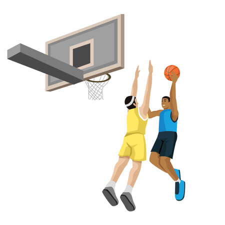 Vector Illustration Of boys Playing Basketball. lay up motion flat illustration art designのイラスト素材