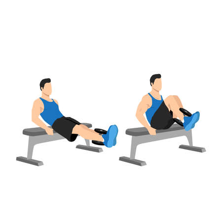 Man doing dumbbell weighted leg pull-ins. Abdominals exercise. Flat vector illustration isolated on white background.Editable file with layersのイラスト素材