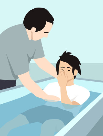Christianity religion, Bible concept. Baptism blessing of Jesus Christ. New Testament biblical religious seriesのイラスト素材