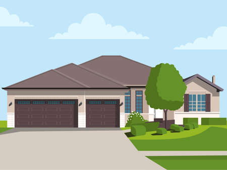 Flat detailed colorful cottage houses. Flat style modern buildings. Vector illustrationのイラスト素材