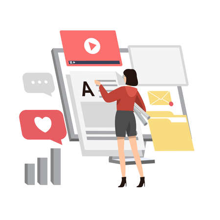 Isometric concept young people are engaged in web design, website page development. Template landing page for websiteのイラスト素材