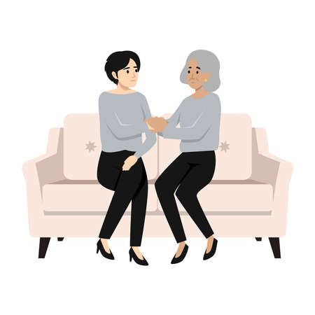 woman and his mother comforting each other for their loss flat vector illustrationのイラスト素材
