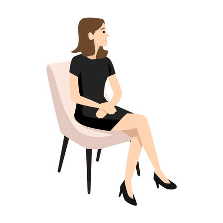 Cute woman sit on the chair flat vector illustration isolated on white backgroundのイラスト素材