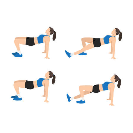 Woman doing Alternating slider tabletop curls exercise. Flat vector illustration isolated on white backgroundのイラスト素材