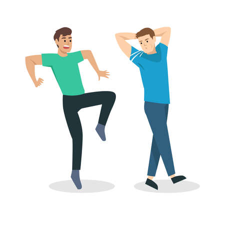 Young male character spitting to another man at public. Flat vector illustration template.のイラスト素材