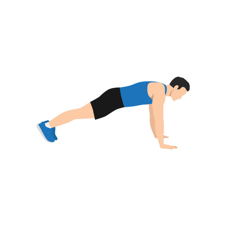 Man doing plank. abdominals exercise flat vector illustration isolated on white backgroundのイラスト素材