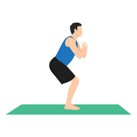 Man doing Utkatasana or Chair pose yoga pose,vector illustration in trendy styleのイラスト素材