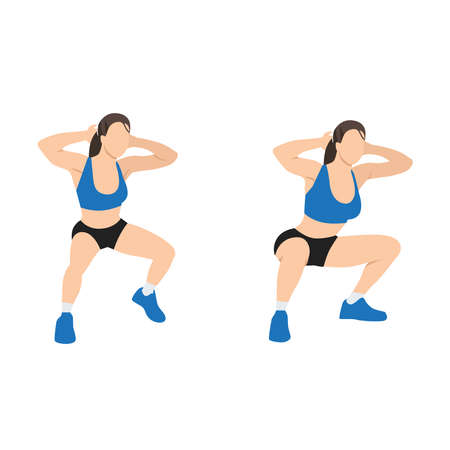 Woman doing Duck walks. squat exercise. Flat vector illustration isolated on white backgroundのイラスト素材
