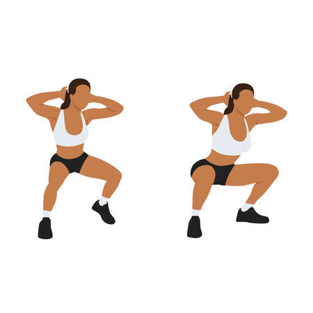 Woman doing Duck walks. squat exercise. Flat vector illustration isolated on white backgroundのイラスト素材