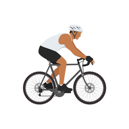 Sport athlete cyclist vector illustration. Man in sportswear and helmet riding bike flat style design. Extreme sport concept. Isolated on white backgroundのイラスト素材
