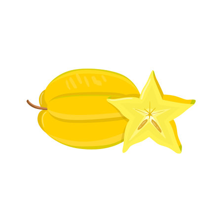 Flat vector of Star Fruit isolated on white background. Flat illustration graphic iconのイラスト素材