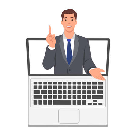 Young man teaching online flat design illustration for Online education, homeschooling concept and Learn from home. Flat vector illustration isolated on white backgroundのイラスト素材