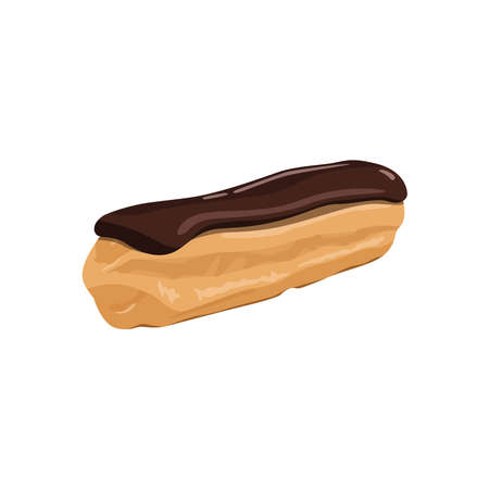 Flat vector of Chocolate eclair. Flat vector illustration isolated on white backgroundのイラスト素材