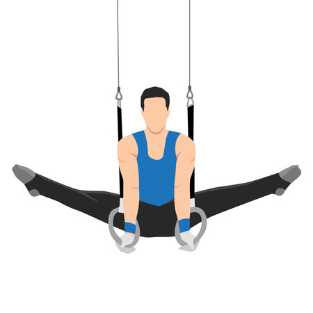 Man Gymnastics with rings set. Athlete in uniform. Flat vector illustration isolated on white backgroundのイラスト素材