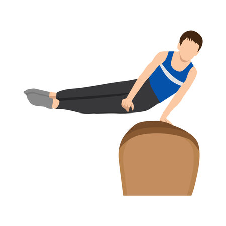 Artistic Gymnastics Vault Athletes Sportsman Games Icon Set. Young boy Athlete. Sporting Championship People Competition. Sport Infographic Artistic Gymnastics Vault events. Flat vector illustration isolated on white backgroundのイラスト素材