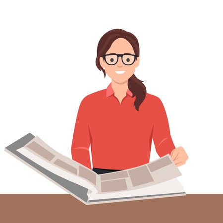 woman flips through family photo album, remembering student years or fun trips with friends. Grey-haired grandmother sitting alone on couch looking at photos from past. Flat vector illustration isolated on white backgroundのイラスト素材