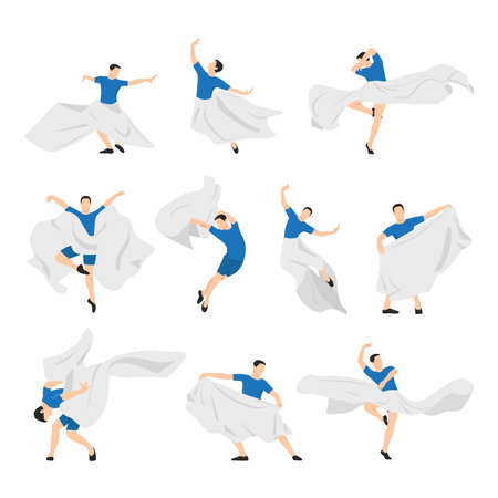 Man ballet dancer set characters. Flat vector illustration isolated on white backgroundのイラスト素材