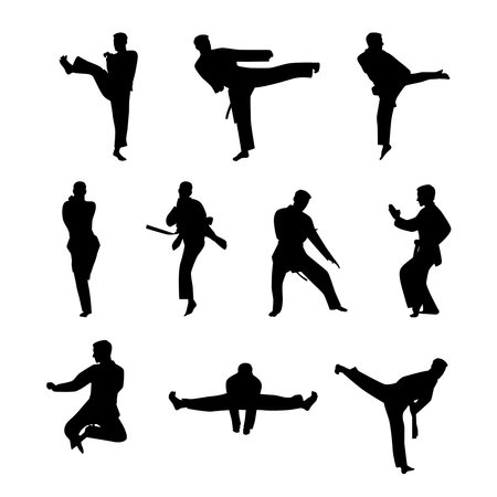 Taekwondo sport character set. Flat vector illustration isolated on white backgroundのイラスト素材