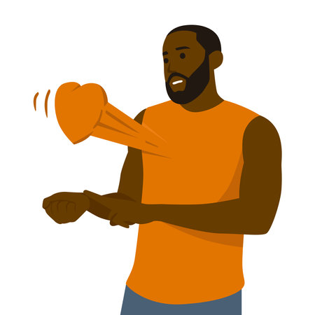 Black man Checking Heart Rate Manually with place two fingers at wrist. Flat vector illustration isolated on white backgroundのイラスト素材