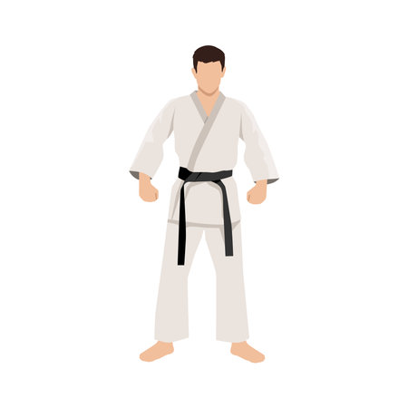 Young man in sport wear judo and jiu jitsu. karate, black belt, martial arts. Flat vector illustration isolated on white backgroundのイラスト素材