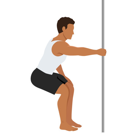 Man doing latissimus dorsi back stretch. Man holding bar static stretch. Flat vector illustration isolated on white backgroundのイラスト素材