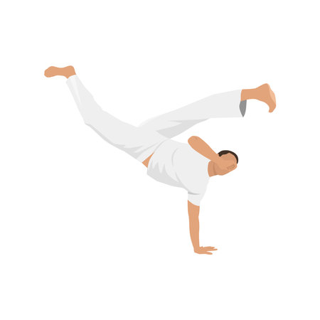 Man doing Capoeira Martial arts. Combat sport. Flat vector illustration isolated on white background