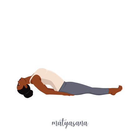 Woman doing Yoga position - matsyasana. Flat vector illustration isolated on white background