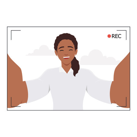 Young woman popular leading online stream channel on internet video hosting. Flat vector illustration isolated on white backgroundのイラスト素材