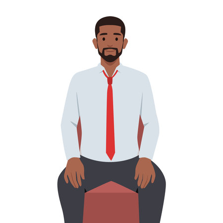 Successful man work applicant show excellent experience at interview. Flat vector illustration isolated on white backgroundのイラスト素材