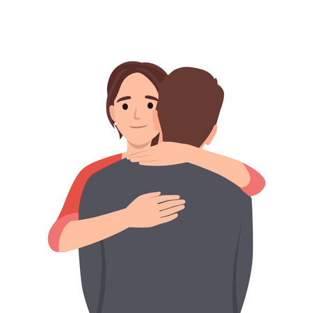 Happy Young Romantic Couple hug each other. Flat vector illustration isolated on white backgroundのイラスト素材