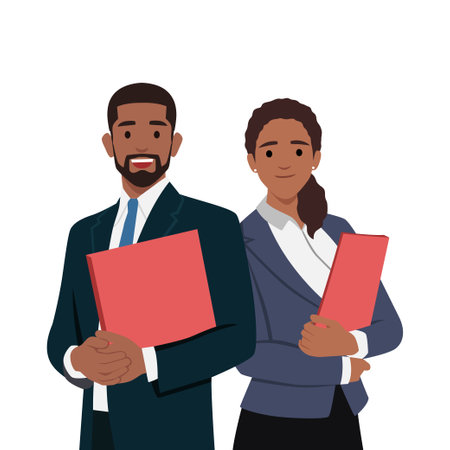 businessperson holding Folder files Document. Flat vector illustration isolated on white backgroundのイラスト素材