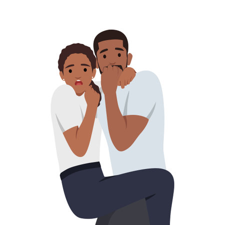 We are in awe. Fright and scared. Flat vector illustration isolated on white backgroundのイラスト素材