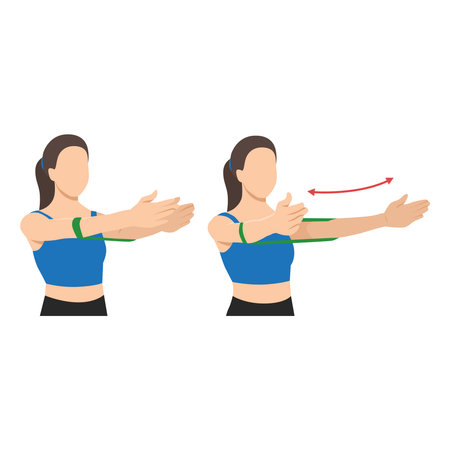Resistance Band Arm Stretch for Shoulder Activation. Flat vector illustration isolated on white backgroundのイラスト素材