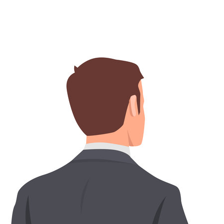 Businessman in a suit seen from behind. Back view. Flat vector illustration isolated on white backgroundのイラスト素材