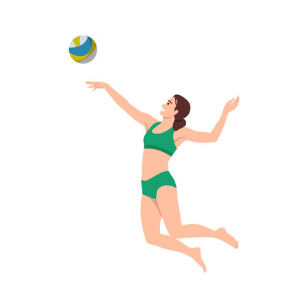 Woman Beach Volleyball Player. Flat vector illustration isolated on white backgroundのイラスト素材