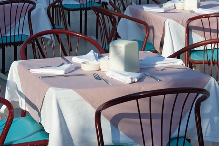 Dining table on outdoorsの写真素材