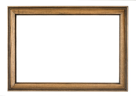 Empty picture frame isolated on white, landscape format in  oak wood