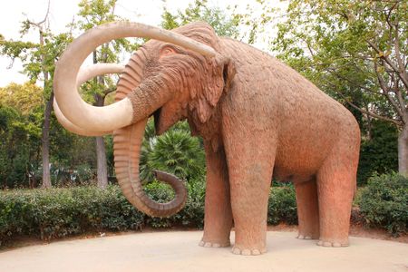 Statue of mammoth in Barcelona parkの写真素材