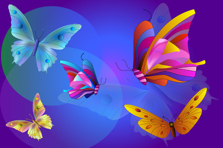 Five butterflies on the blue backgroungのイラスト素材