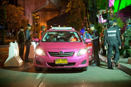 Bangkok police check point due to riotsのeditorial素材
